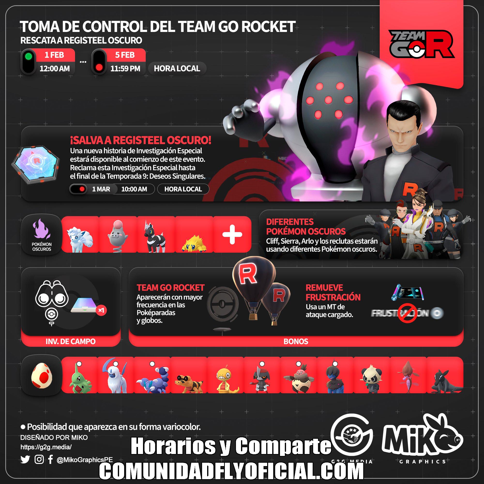 Evento Toma de Control del Team GO Rocket Shadow registeel Pokémon Go